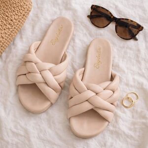 Seychelles Braided Slide Sandals Nude Beige Leather Comfort Slides Size 8